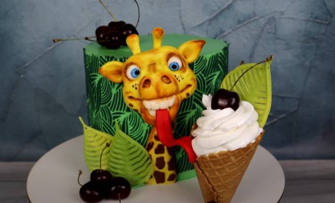 Видео Украшение торта мастикой животным жирафом в джунглях рецепт