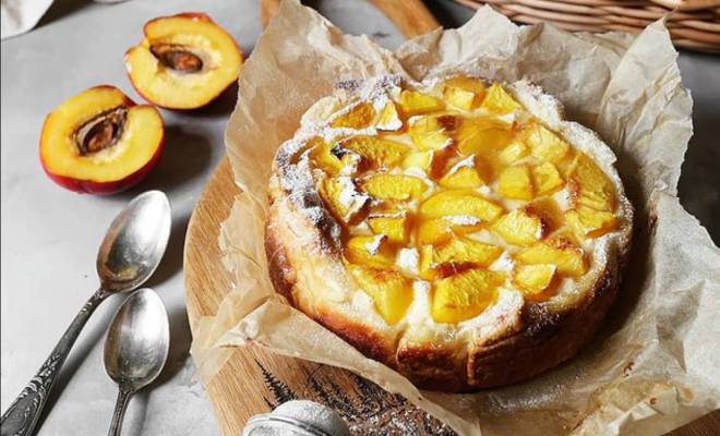Пирог с персиками и заварным кремом в духовке рецепт