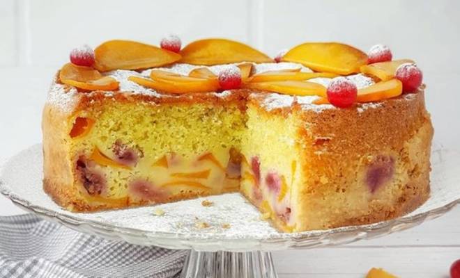 Персиковый пирог с красной смородиной рецепт