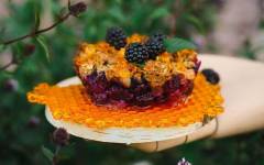 Овсяный крамбл пирог с медом и ягодами