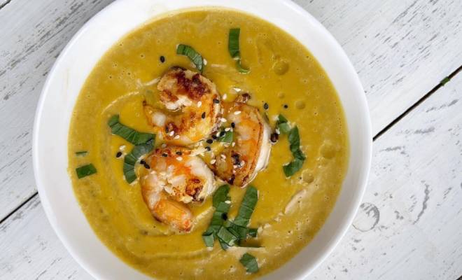 Тыквенный крем суп со сливками и креветками рецепт
