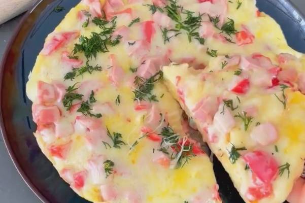 Пицца из лаваша с яйцом, сыром и ветчиной на сковороде рецепт