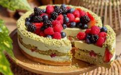 Фисташковый торт с ягодами