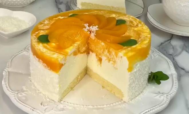 Персиковый муссовый торт из творога и сливок с желе рецепт