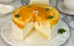 Персиковый муссовый торт из творога и сливок с желе