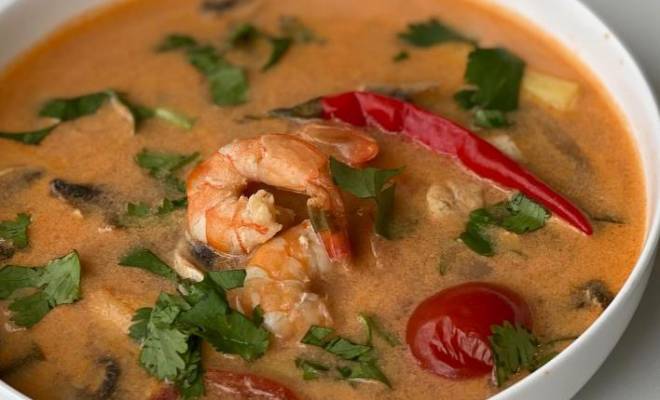 Тайский суп том ям с шампиньонами и креветками на сливках рецепт