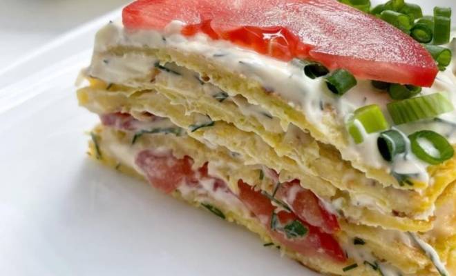 Закусочный кабачковый торт с помидорами и чесноком рецепт