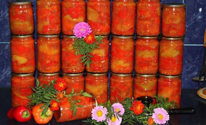 Лечо из болгарского перца с помидорами, луком и чесноком на зиму рецепт
