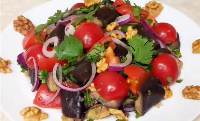 Салат с запеченными баклажанами, перцем и помидорами рецепт