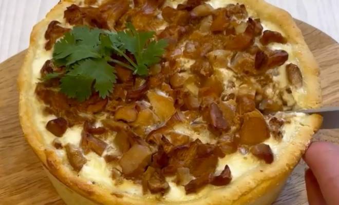 ПП творожный пирог с грибами лисичками, сметаной и сыром рецепт