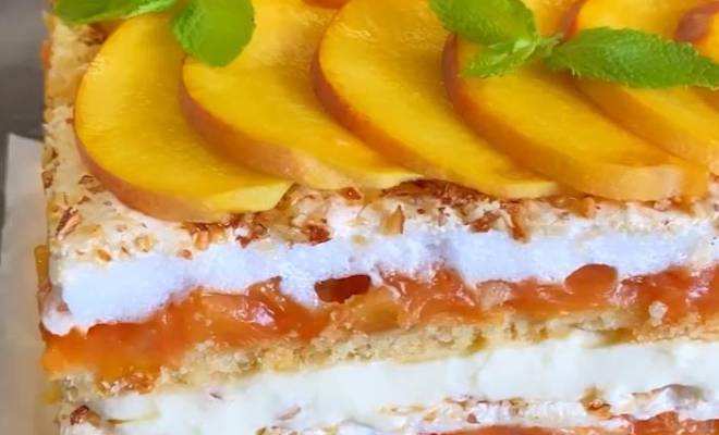 Меренговый торт Пани Валевска с персиками и кремом рецепт