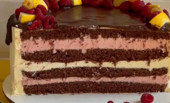 Шоколадный торт с муссами «Малина Лимон» рецепт