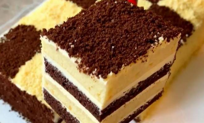 Бисквитный торт Шахматная Доска с кремом из сгущенки рецепт