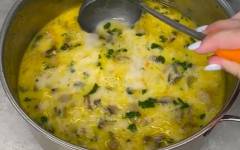 Грибной суп из шампиньонов, картошки, вермишели и плавленого сыра