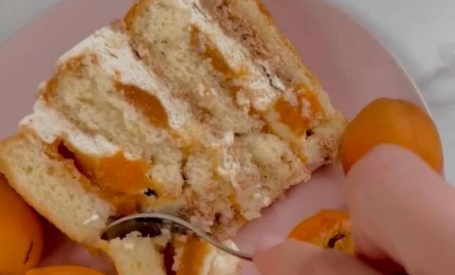 Бисквитный торт с абрикосами и ганашом взбитым с маскарпоне рецепт