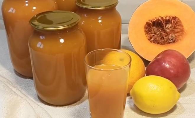 Ассорти сок из тыквы, яблок, апельсинов и лимонов на зиму рецепт