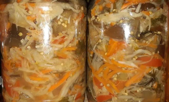 Салат из баклажанов, перца, капусты, моркови и чесноком на зиму рецепт