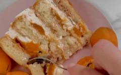Бисквитный торт с абрикосами и ганашом взбитым с маскарпоне