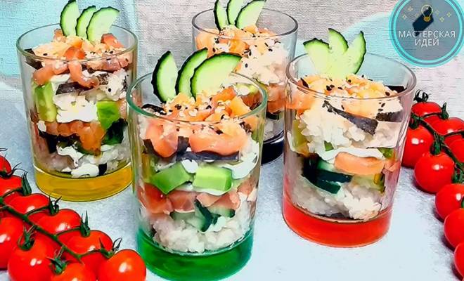 Салат суши в стакане с красной рыбой рецепт