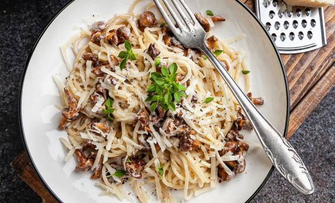 Паста спагетти с грибами лисичками в сливочном соусе рецепт