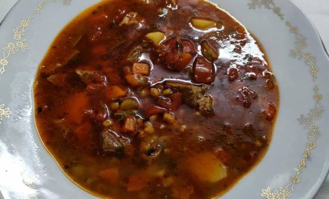 Суп с машем, говядиной, картошкой, сельдереем и помидорами рецепт