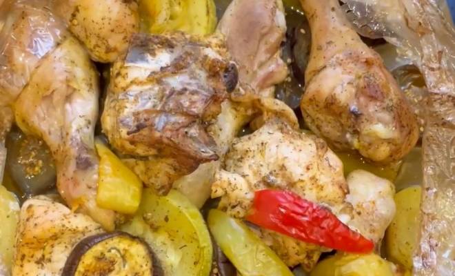 Запеченная курица с овощами в рукаве в духовке рецепт