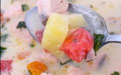 Рыбный суп из красной рыбы со сливками
