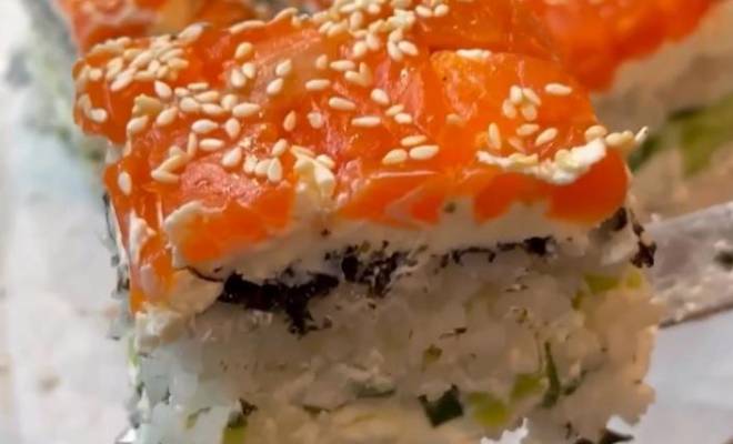 Домашний суши торт с красной рыбой форелью рецепт