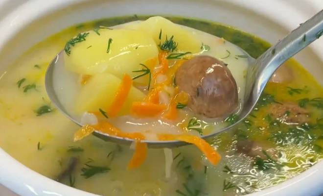 Суп с плавленым сыром, курицей, грибами и картошкой рецепт