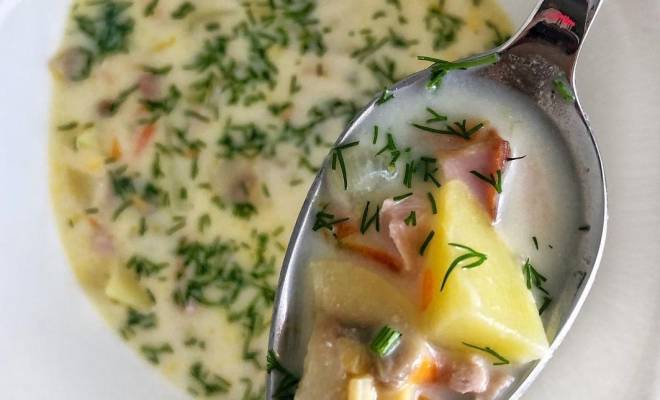 Сырный суп с копченой курицей и грибами рецепт