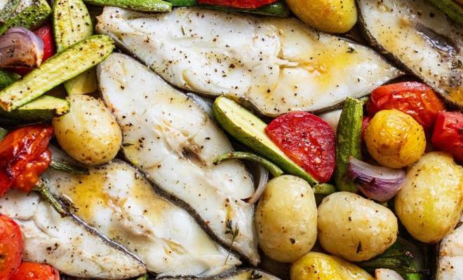 Запеченная рыба Палтус с овощами в духовке рецепт