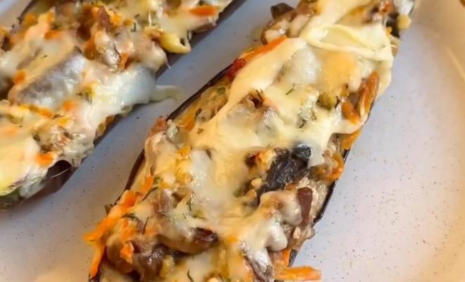 Видео Баклажаны фаршированные грибами и сыром в духовке рецепт