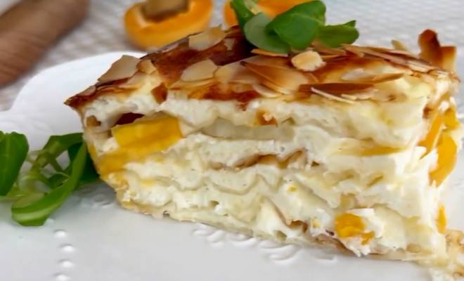 Видео Абрикосовый пирог из лаваша с творогом в духовке рецепт