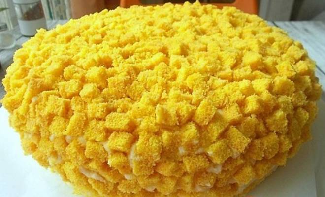Торт бисквитный с ананасами «Мимоза» рецепт