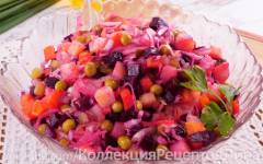 Классический винегрет с капустой квашеной и зеленым горошком