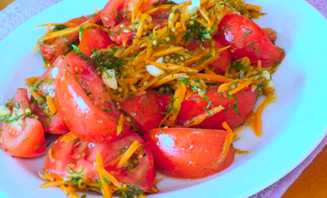Салат закуска из помидоров и моркови